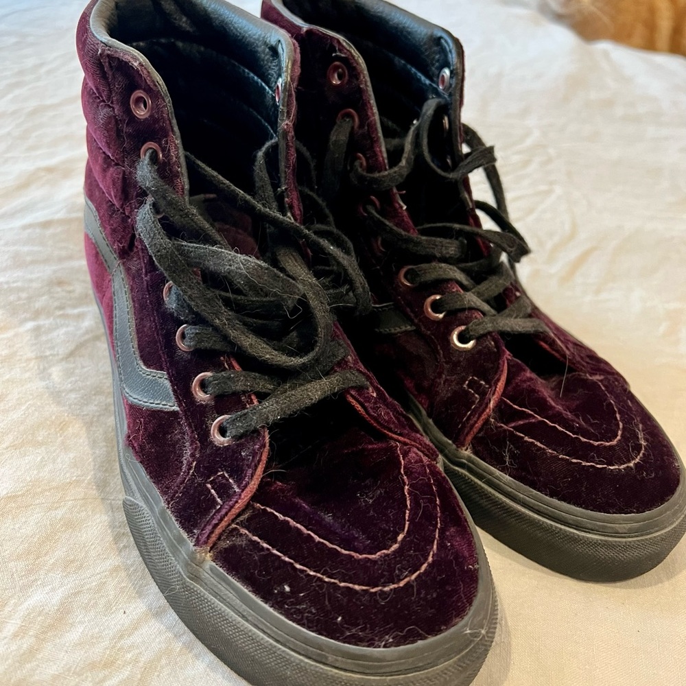 Maroon Velvet Vans — Size 9